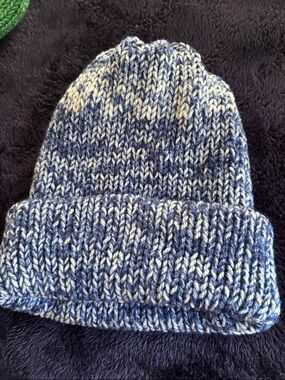 Hand-Knit Marled Blue Beanie